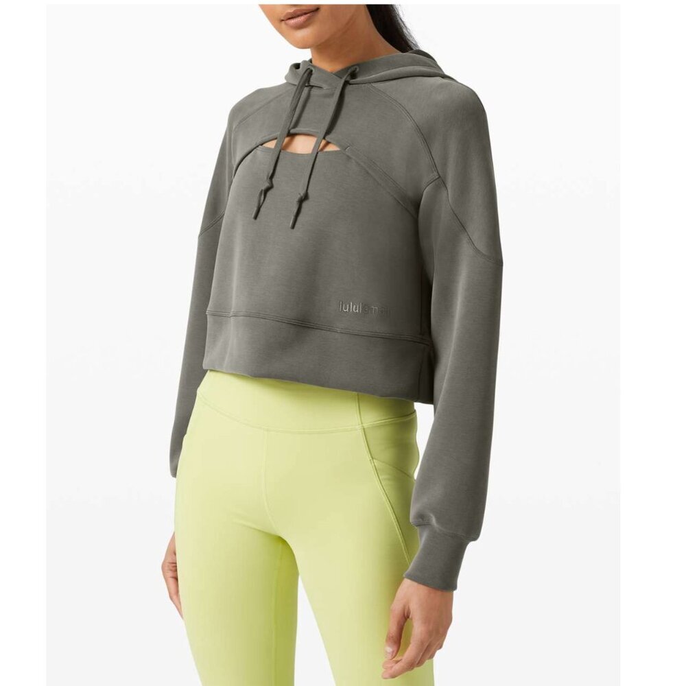 Lululemon Get Centred Crop Hoodie Grey Sage Women's 4 Cutout Modal Blend Relaxed - Picture 3 of 9